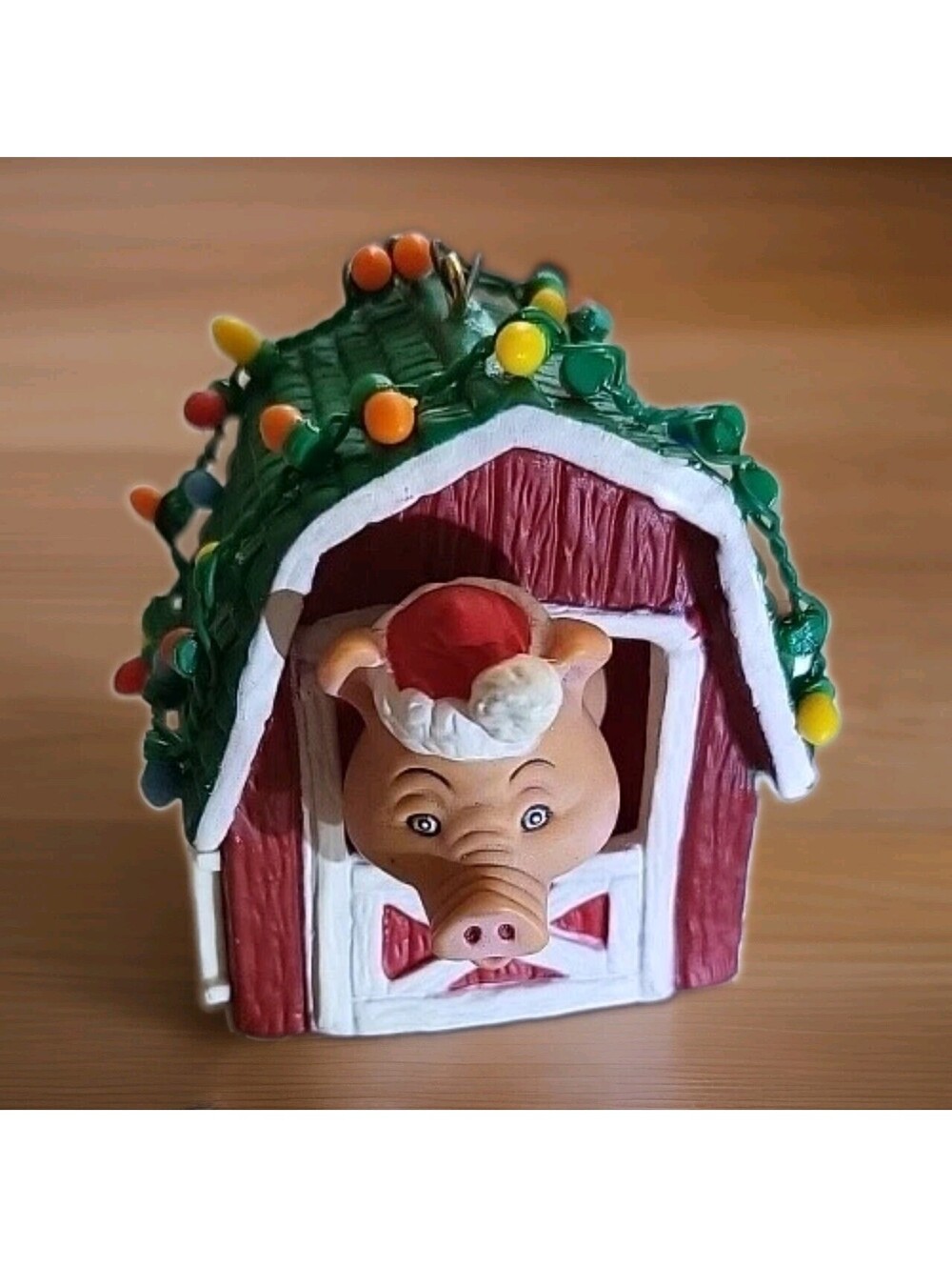 Enesco 1989 Pig Bobble Head Deck The Hogs Farm BarnW Lights Christmas VTG EUCA38